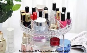 Rak Kosmetik Akrilik Putar untuk Simpan Makeup Praktis Rak Kosmetik Akrilik Putar